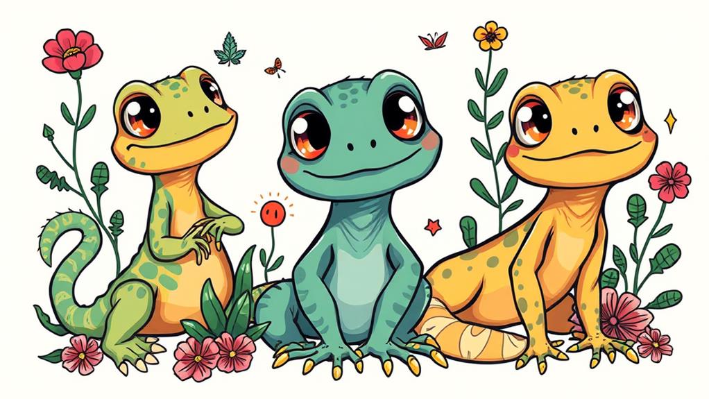 adorable animated lizard characters