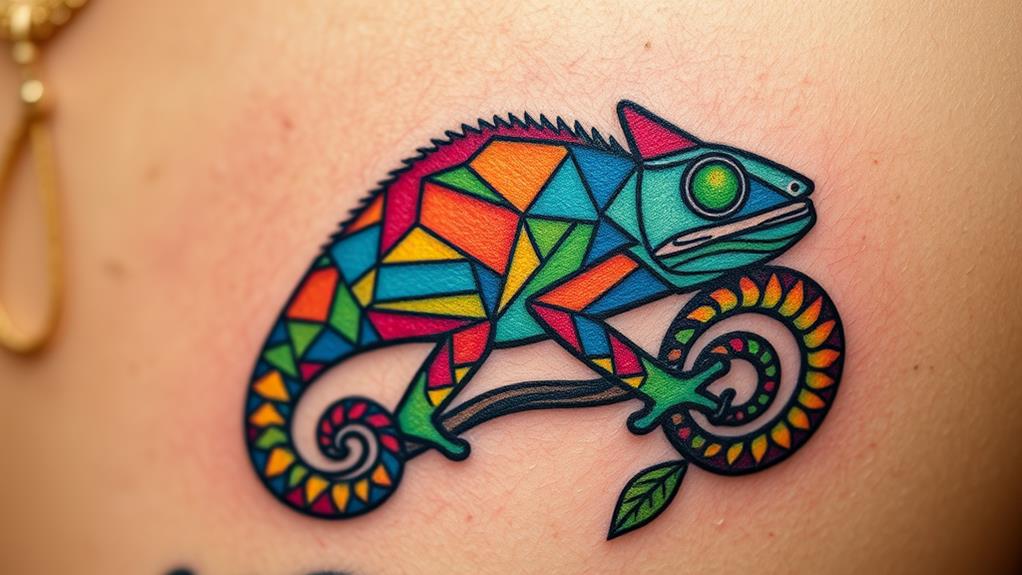 colorful geometric chameleon designs