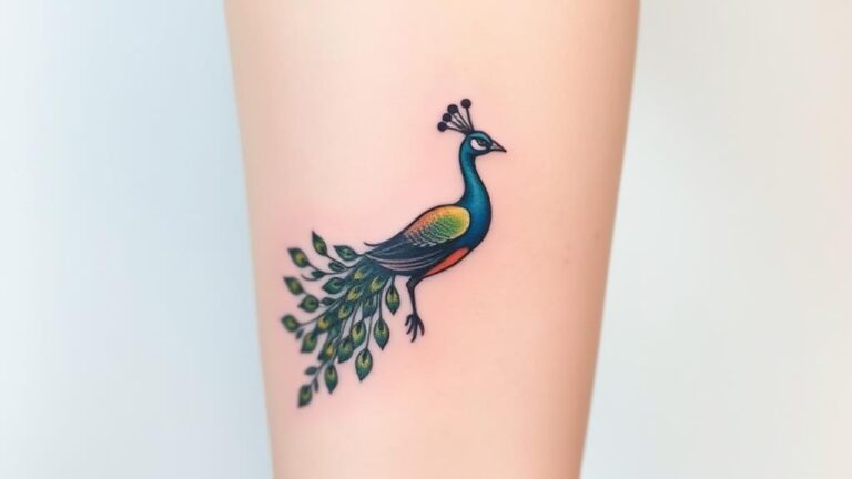 colorful minimal peacock tattoos