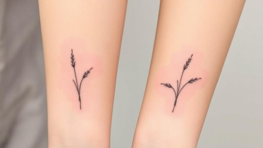 coordinated grass blade tattoos