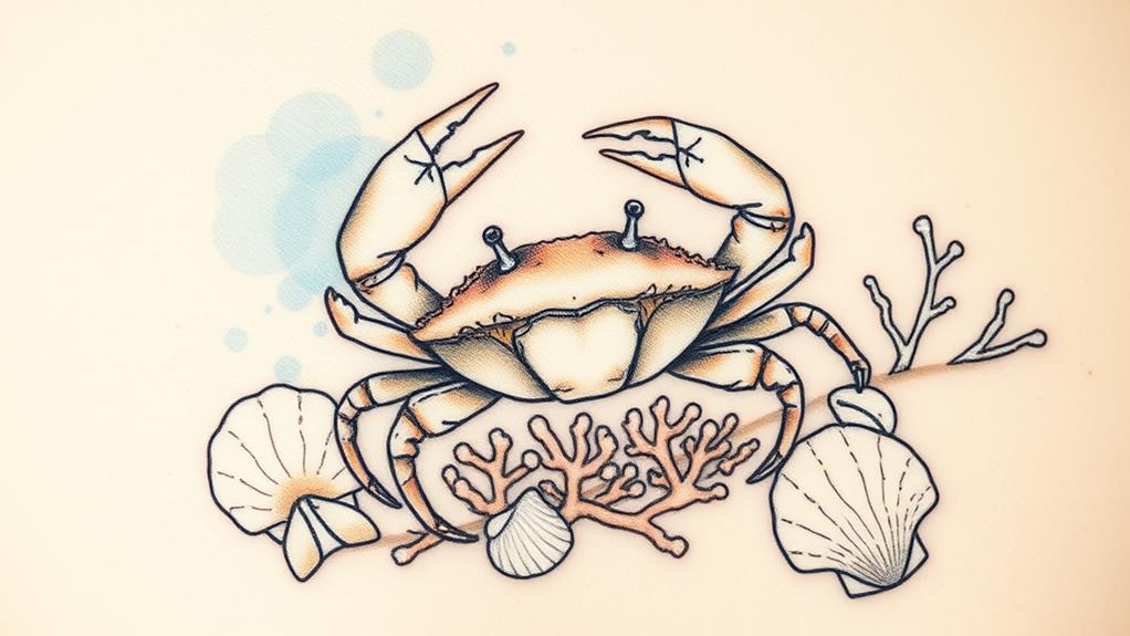 crab tattoos with nature influence