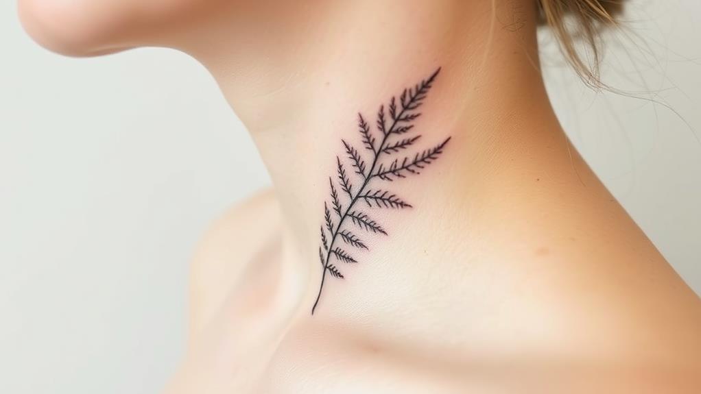 elegant fern neck tattoos