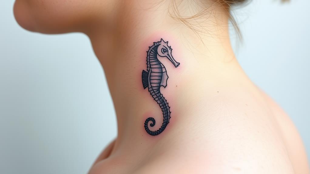 elegant minimal seahorse tattoos