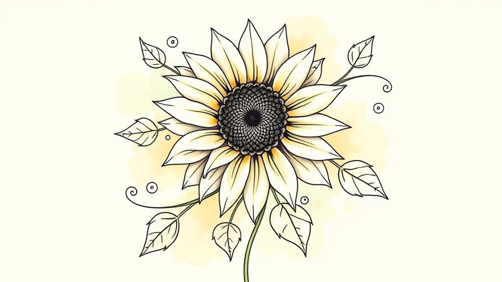 elegant sunflower line drawing