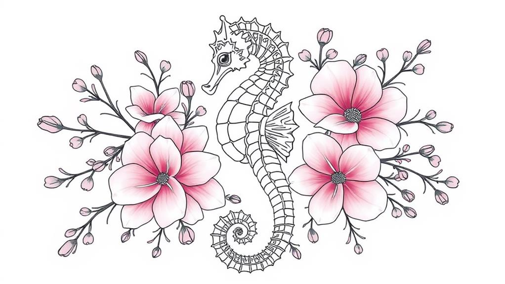 floral accented seahorse design