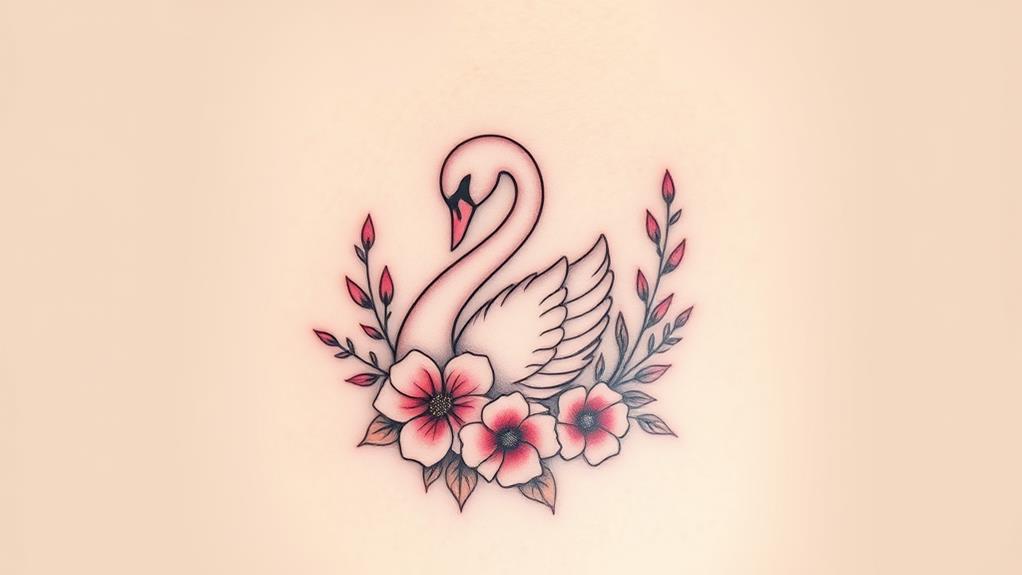 floral accented swans design