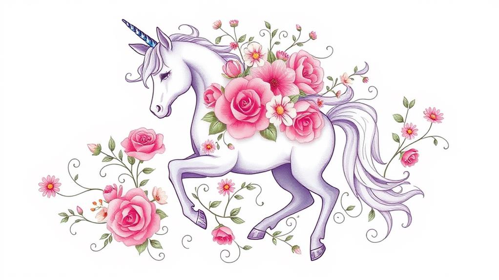 floral accented unicorn design