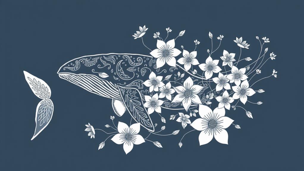 floral adorned whales illustrations