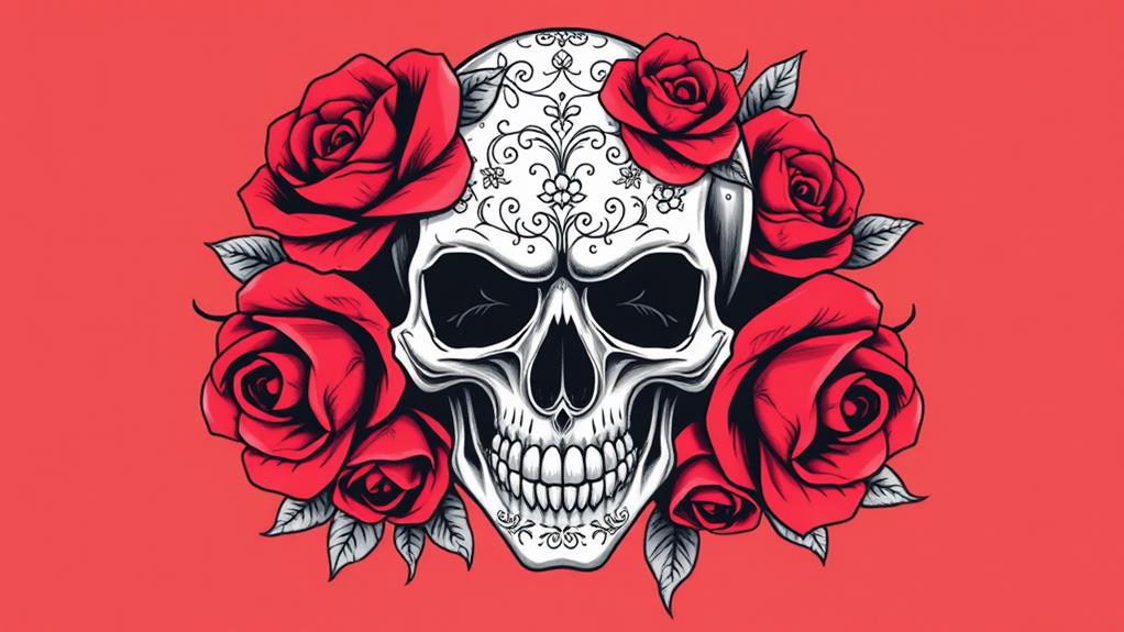 floral skull design fusion