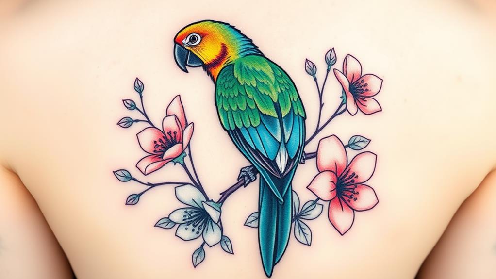 floral themed parrot illustrations