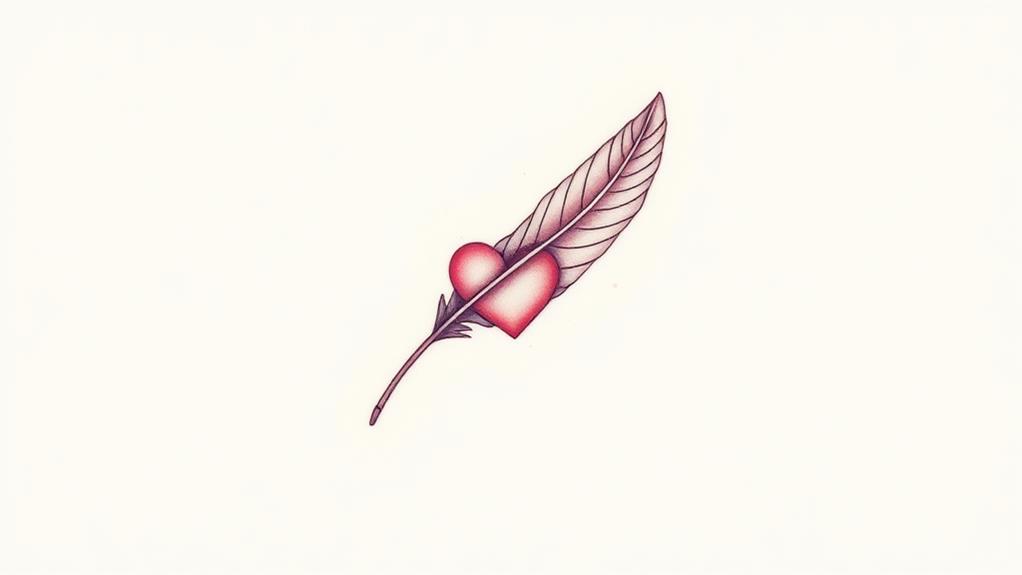 heart embellished feather design