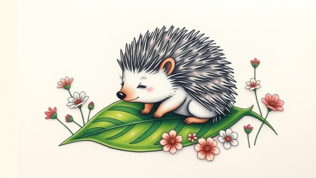 hedgehog perched on leaf