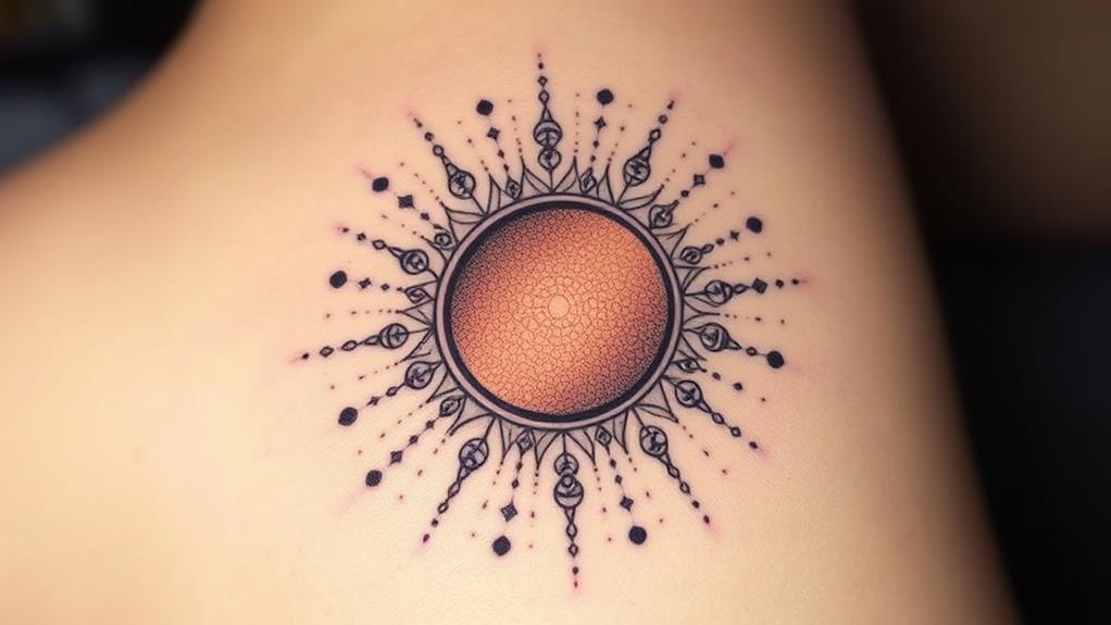 intricate dotwork eclipse design