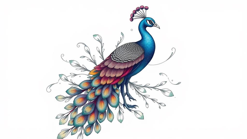 intricate peacock linework tattoos