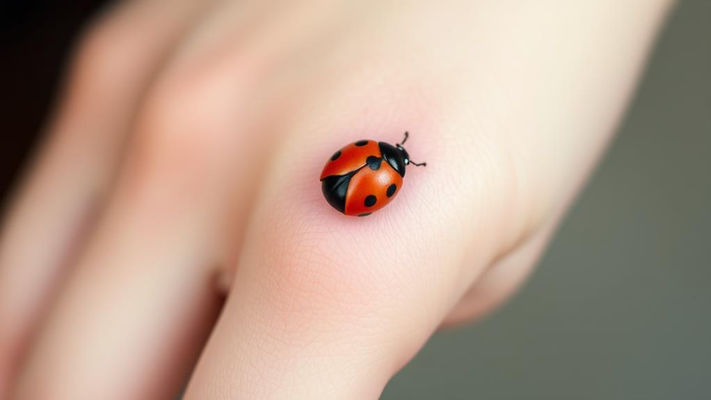 ladybug perched on finger