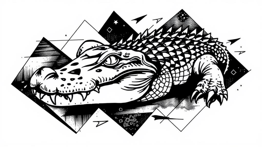 monochrome crocodile artwork