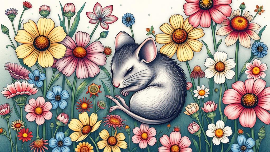 mouse surrounded by flowers