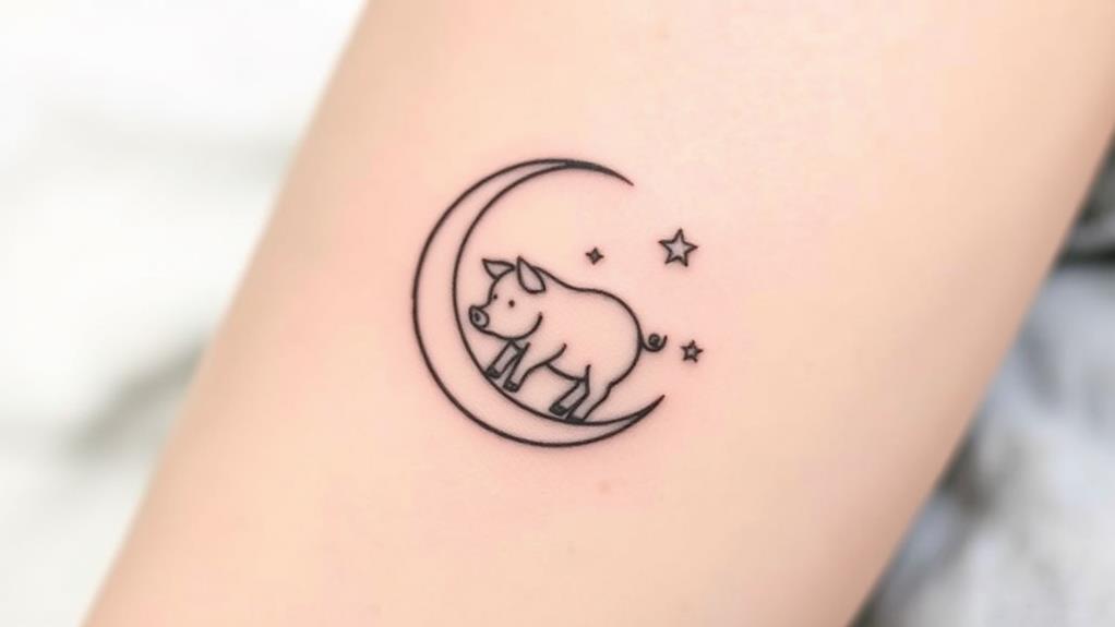 pig under crescent moon