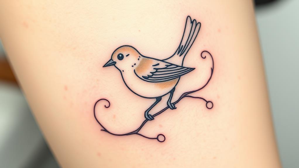 playful feathered bird ink