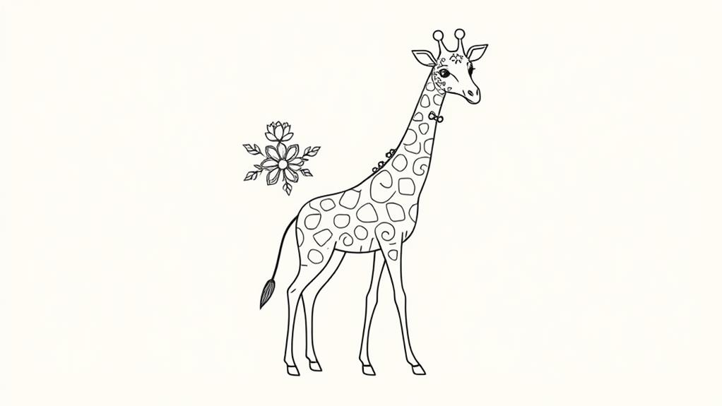 playful giraffe line drawing