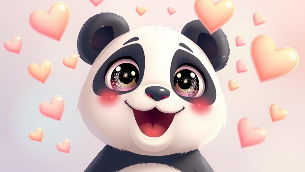 playful panda surrounded hearts