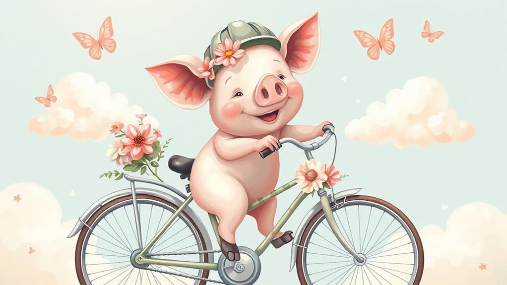 porcine cyclist on wheels