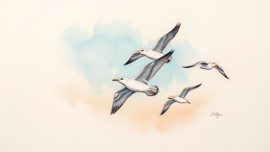 seagulls soaring through skies