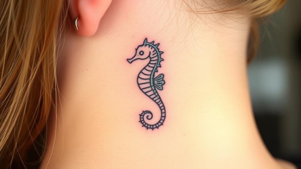 seahorse tattoo behind ear