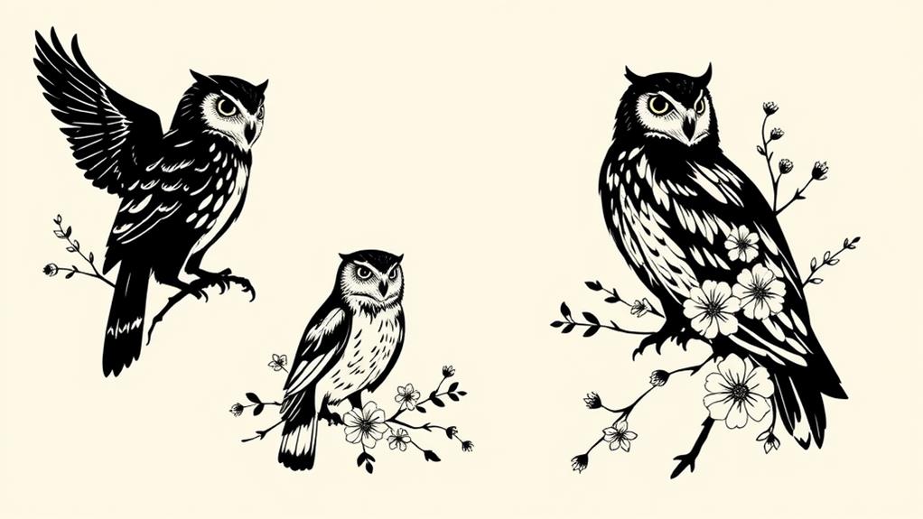 tattooed owl silhouettes design