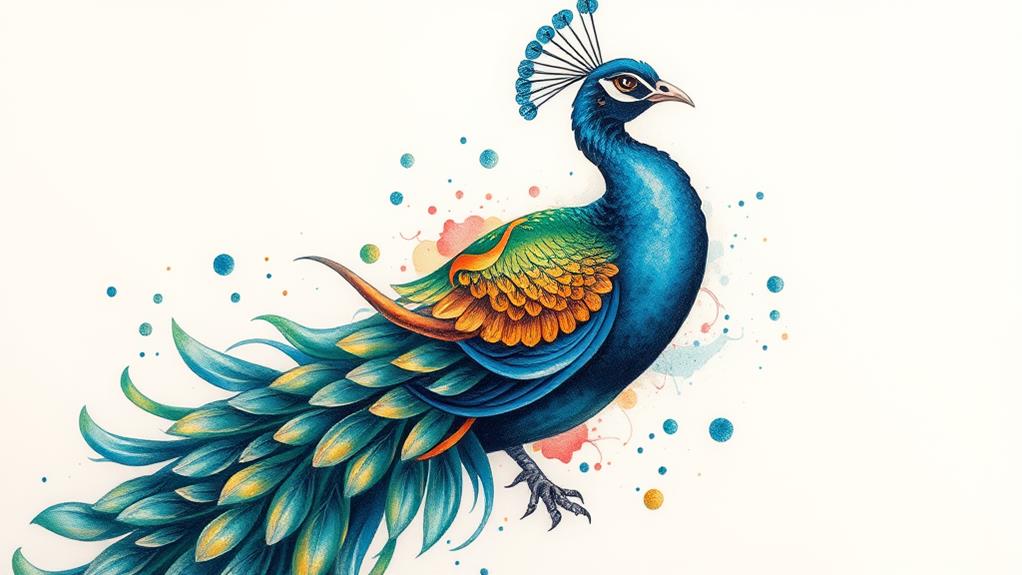 vibrant inked peacock art