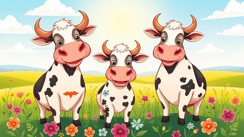 whimsical animated dairy cattle