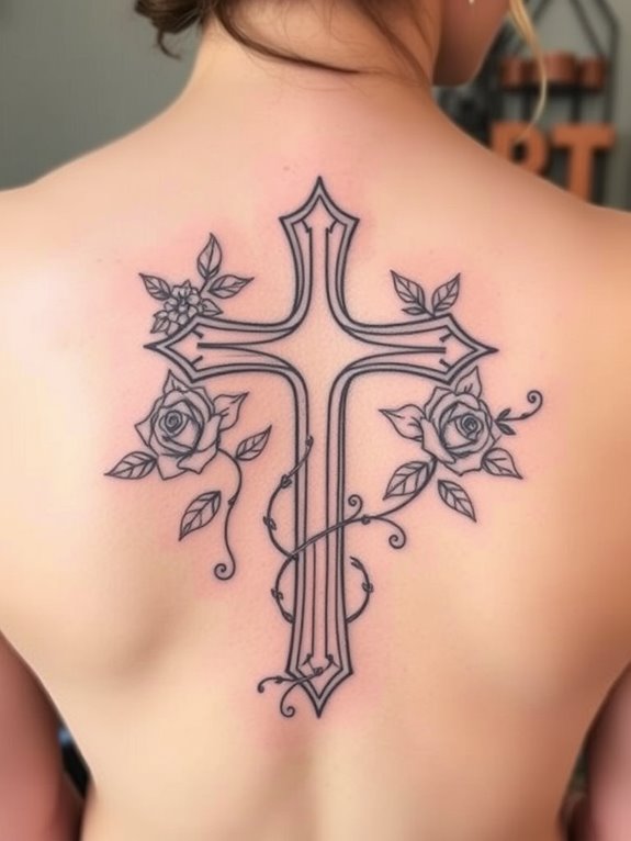 floral accented cross design