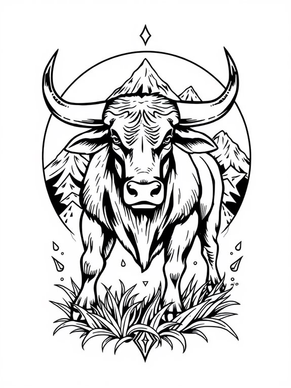 horned bull tattoo design