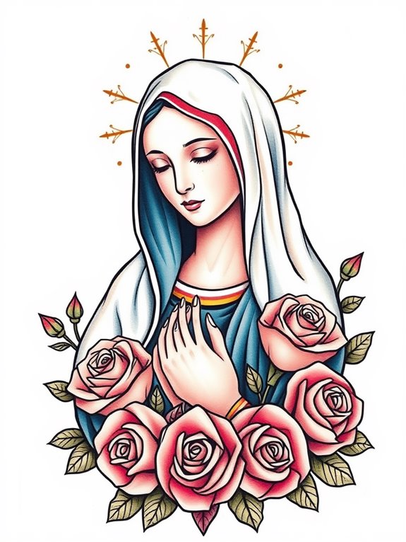 mary surrounded by roses