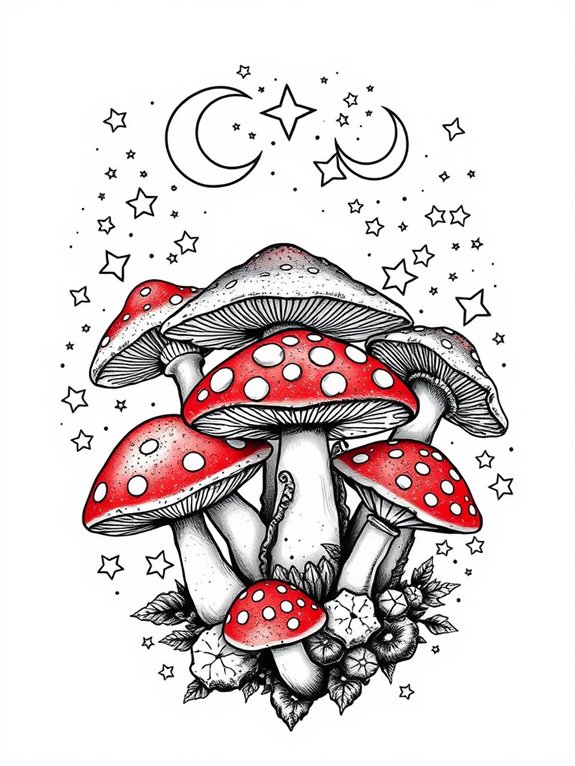 mushrooms glimmer beneath stars