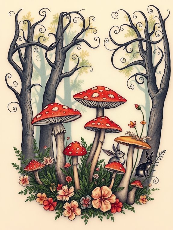 mushrooms in magical forest