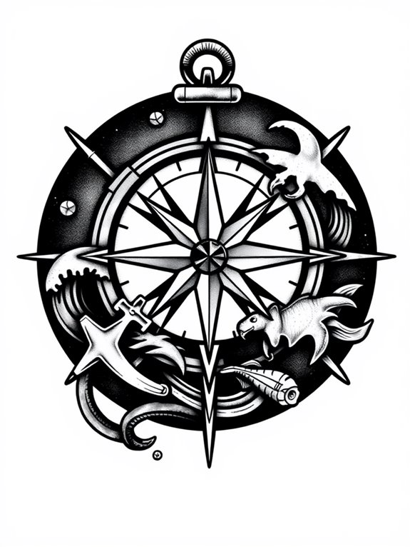 nautical compass design tattoos