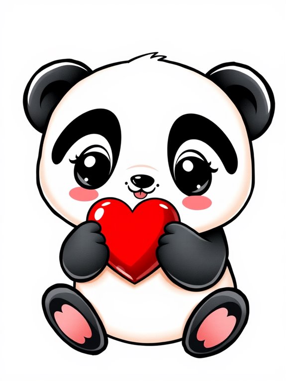 panda holding heart symbol