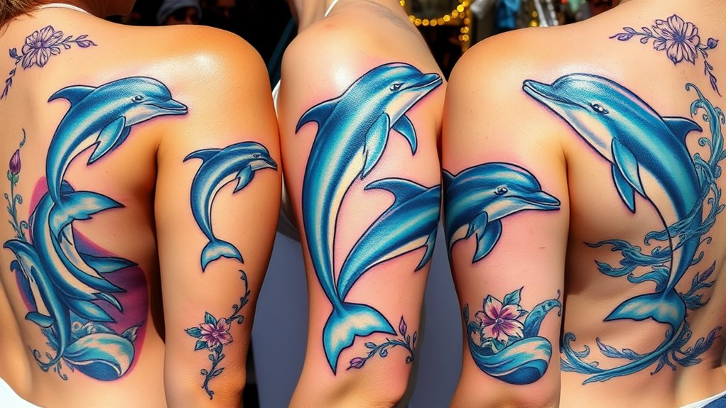 playful elegant dolphin tattoos