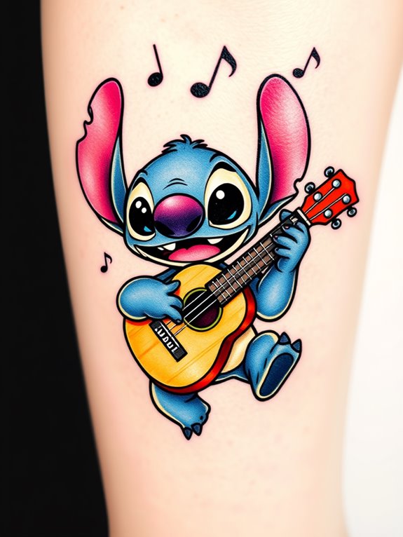 playful stitch strumming ukulele