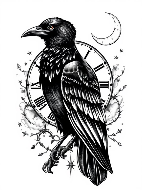 raven adorned with clocks