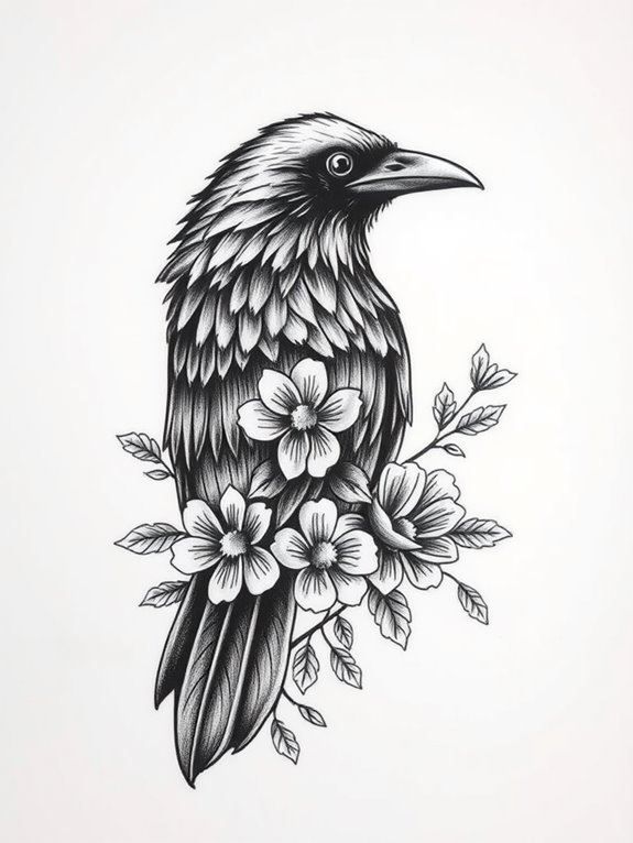 raven adorned with flowers