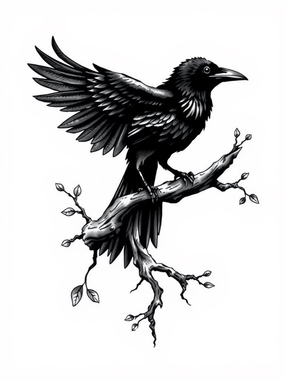 raven perched on branch