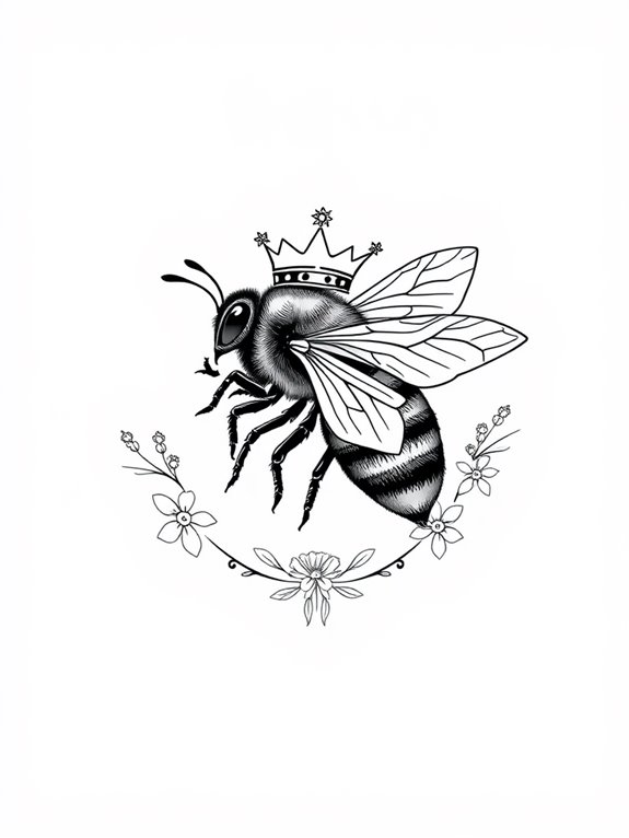 regal bee wearing crown