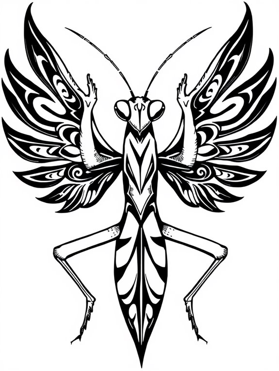 tribal patterned praying mantis