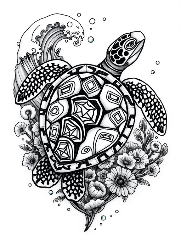 turtle themed half sleeve tattoo