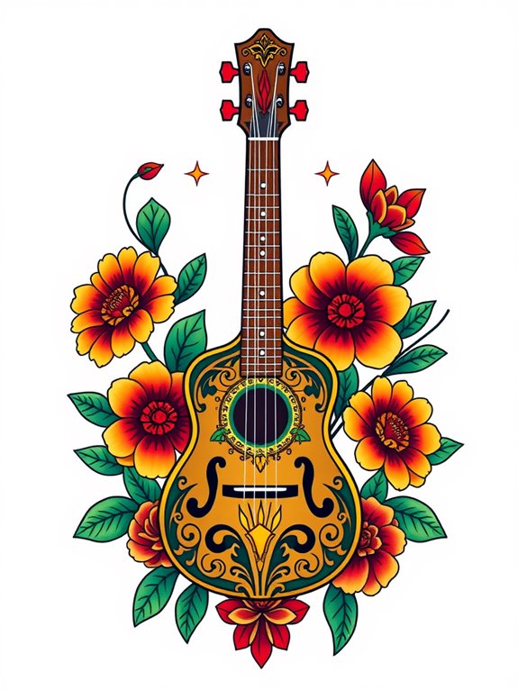 vibrant mariachi guitar ink