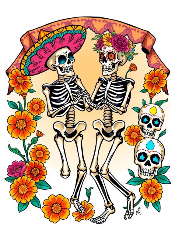 vibrant skeletons in motion