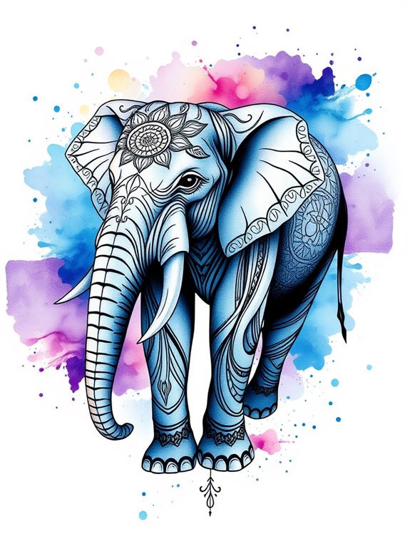 vibrant watercolor elephant design
