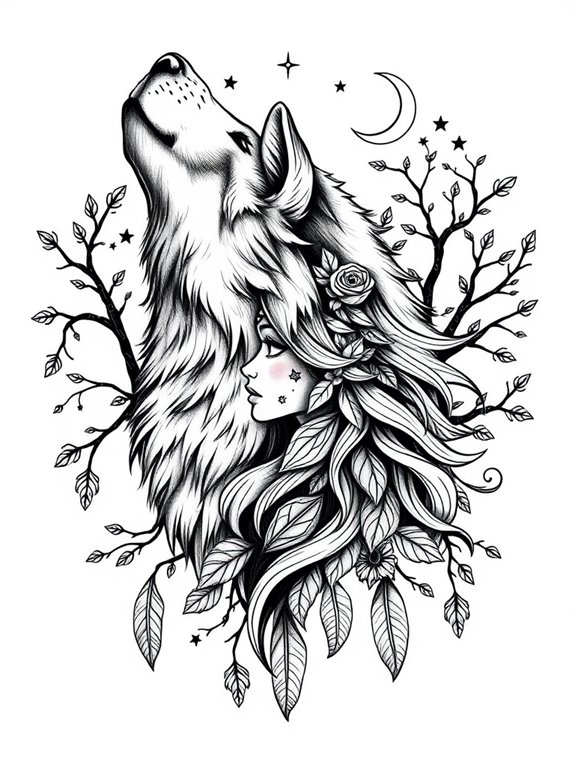 wolf and nature tattoos